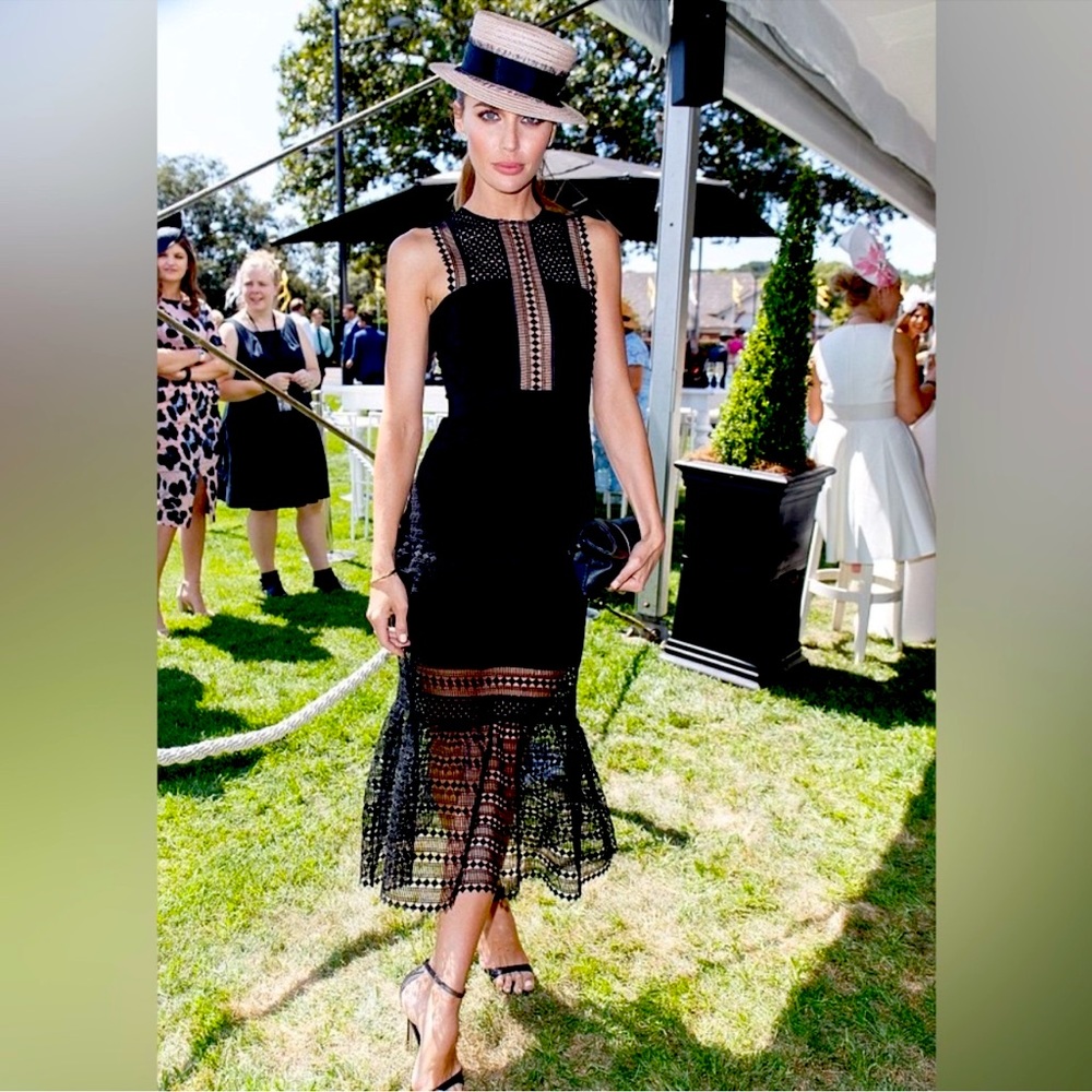 Self-Portrait Black Guipure Lace Midi Dress